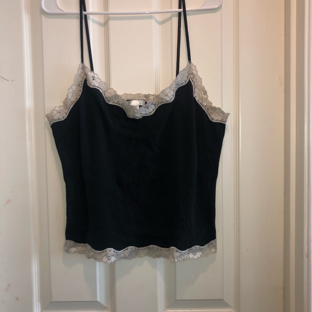 y2k black and white lace trim cropped tank top